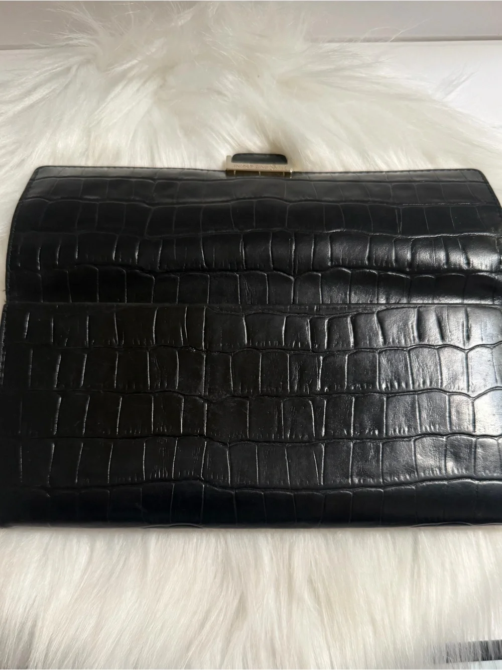 Yves Saint Laurent black crocodile leather long wallet
